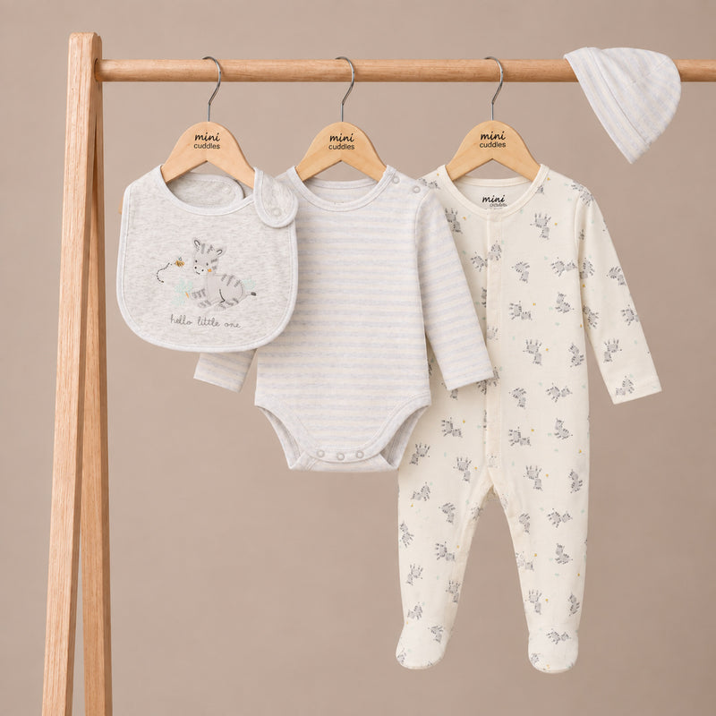 Zebra-Print Essentials Gift Set (White & Grey), 4-Piece