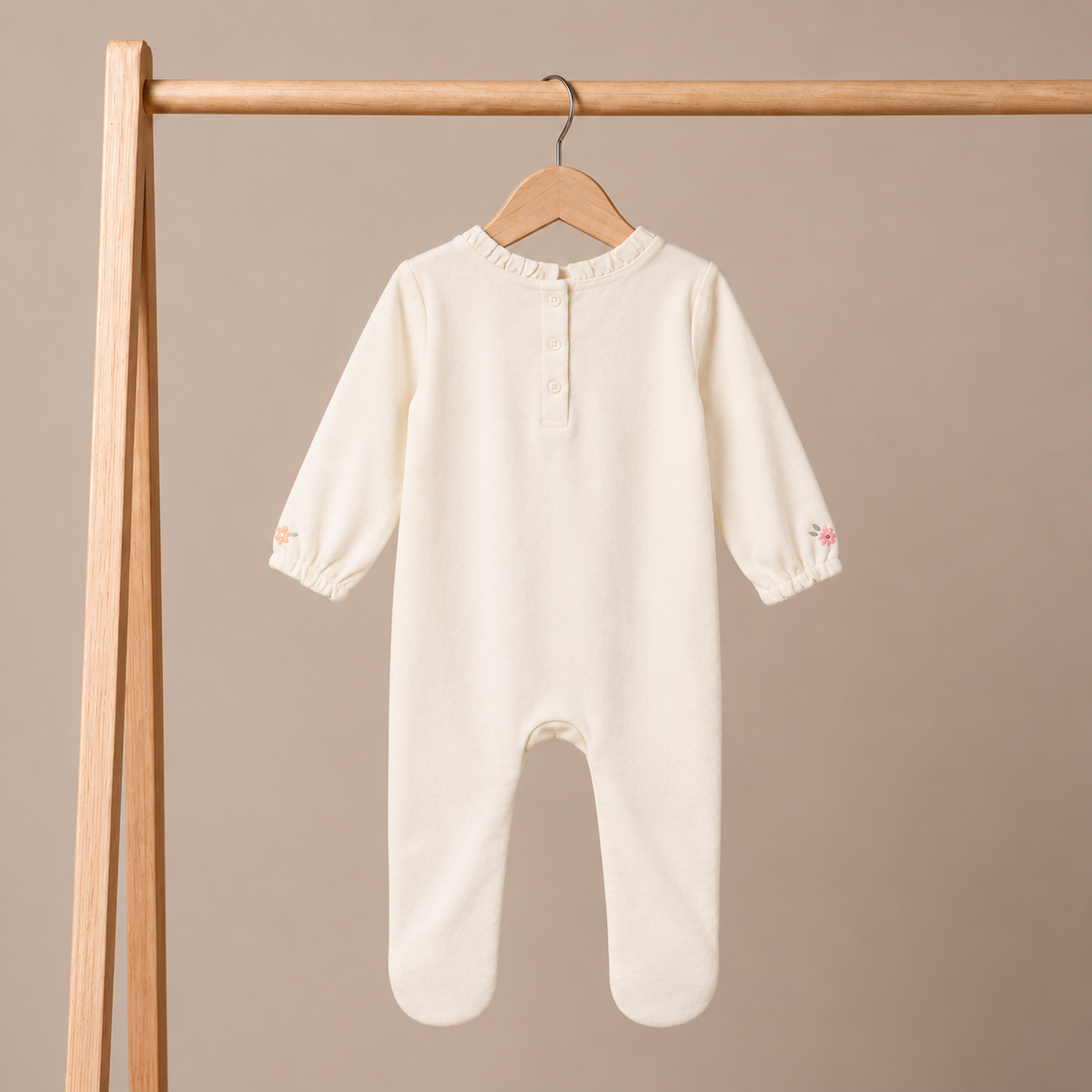 Velour Embroidered Sleepsuit & Toy (Cream)