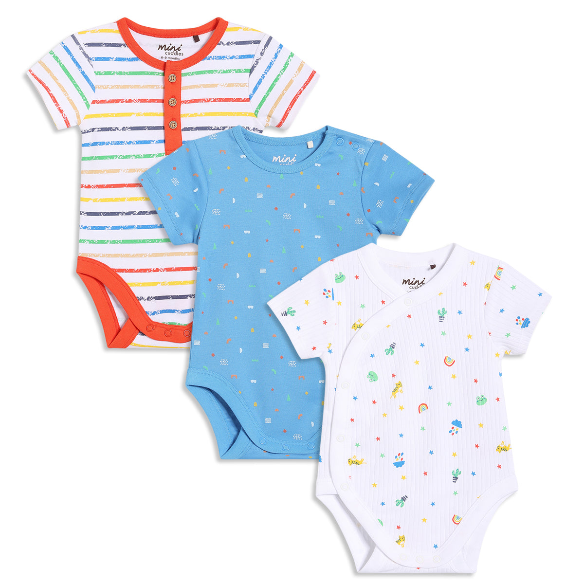 Baby Boys 3pk Printed Bodysuits, Multicolour