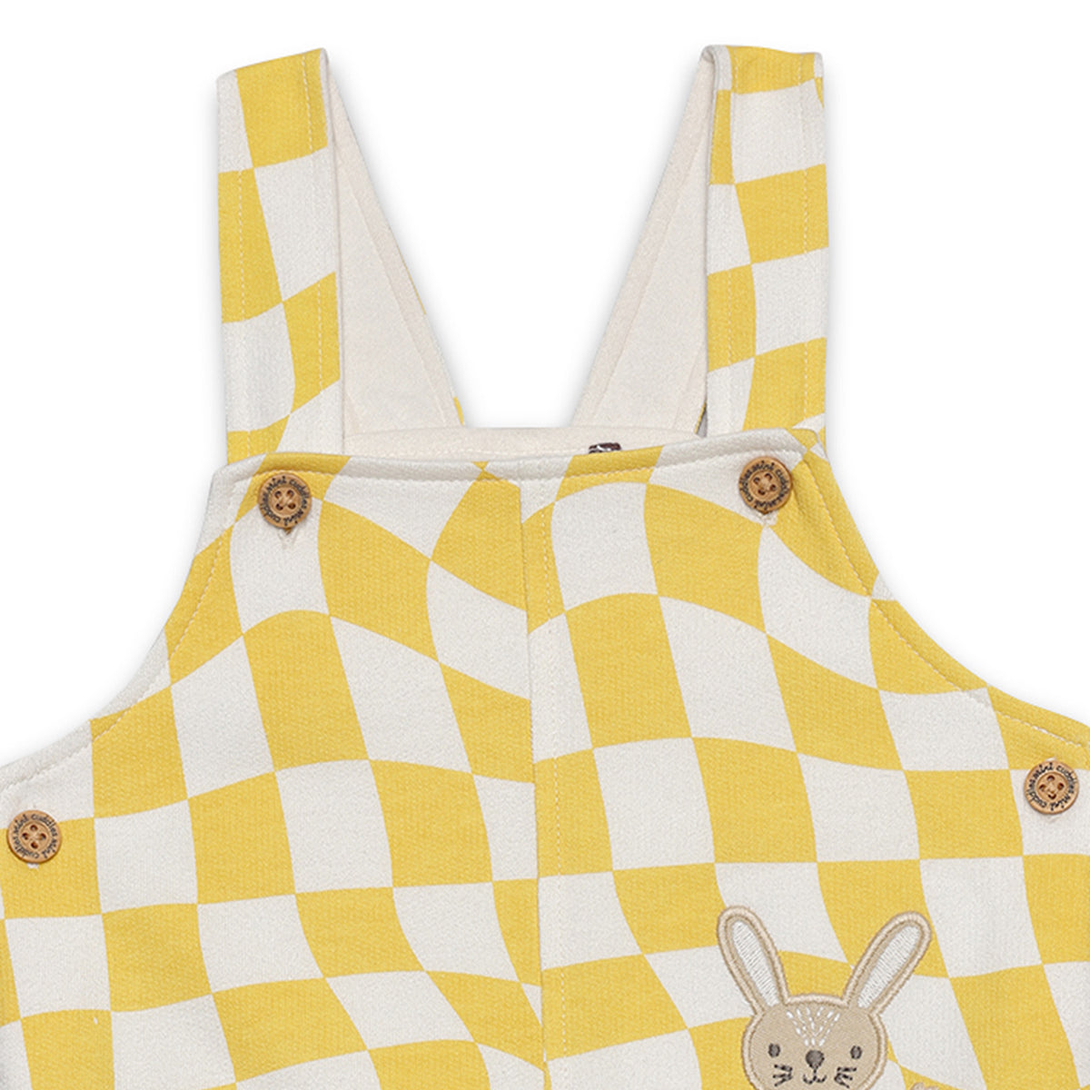 Baby Boys Checked Dungaree Set With Bunny Applique, Yellow