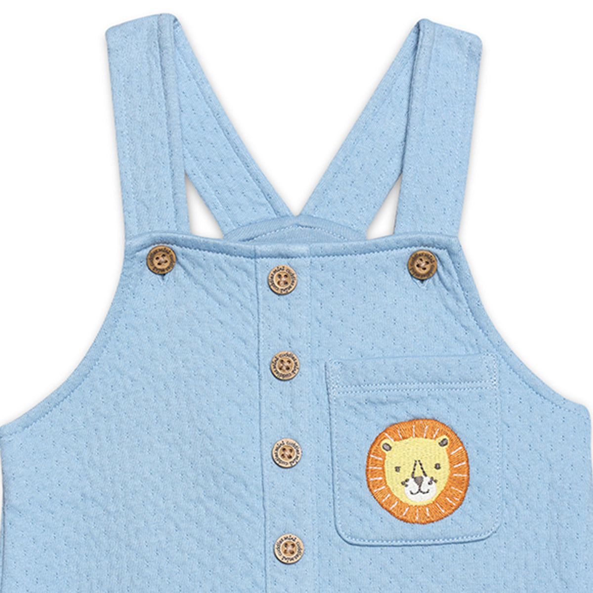 Baby Boys Lion Patch Dungaree Set With Matching Cap, Blue