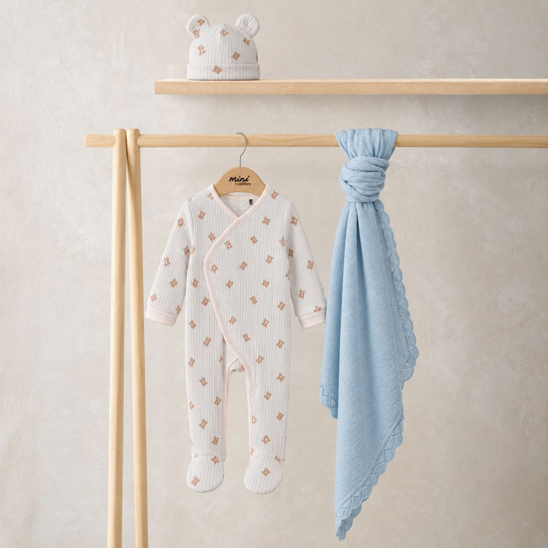 Teddy-Print Essentials Gift Set (Blue), 3-Piece
