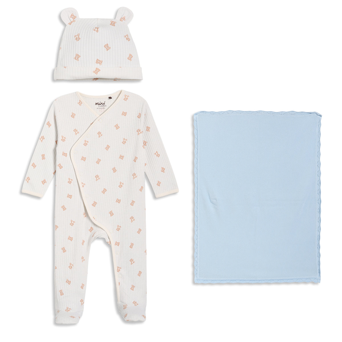 Baby Boys Teddy Print 3pc Essentials Gift Set, Multicolour