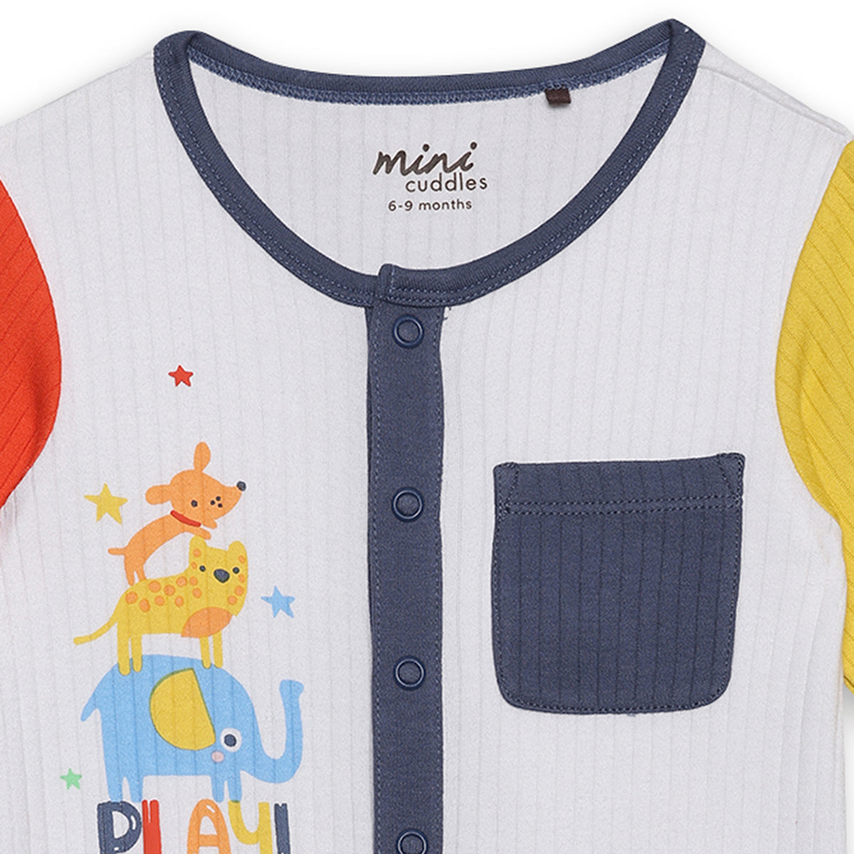 Baby Boys Play Printed Romper With Contrast Sleeves, Multicolour
