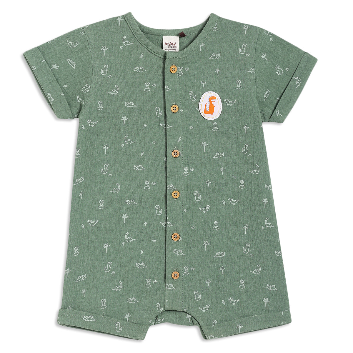 Baby Boys Dino Printed Romper, Green