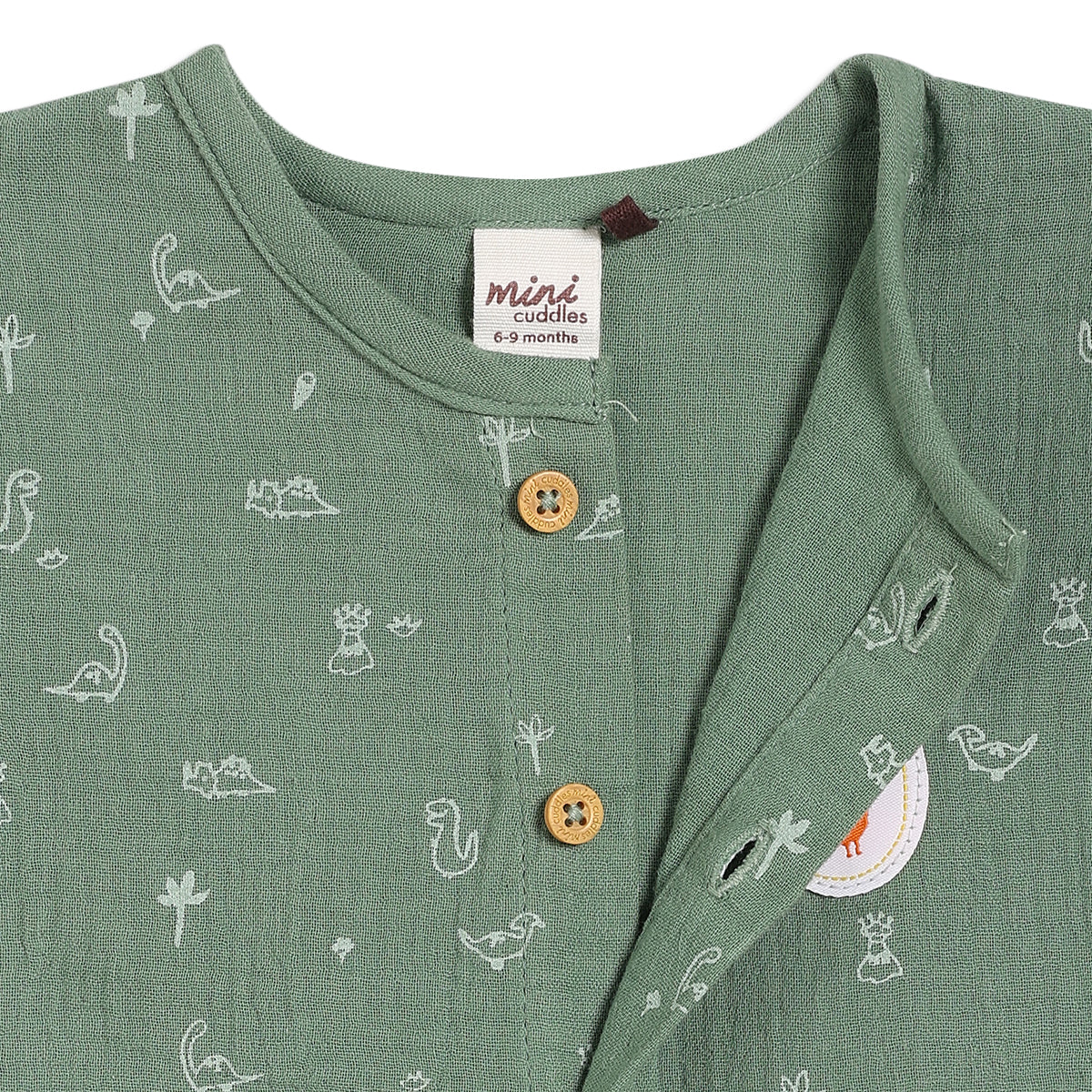 Baby Boys Dino Printed Romper, Green