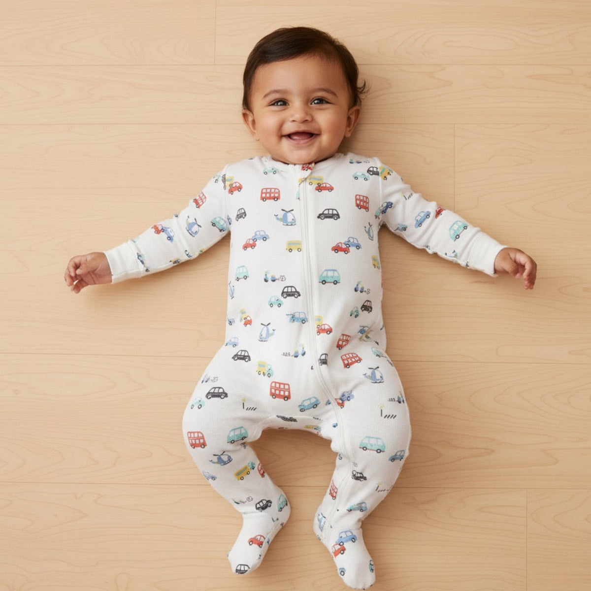 Baby Boys Vehicle Printed Romper, Multicolour