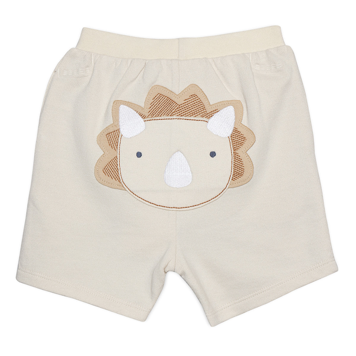 Baby Boys Knit Shorts With Dinosaur Applique, Off White