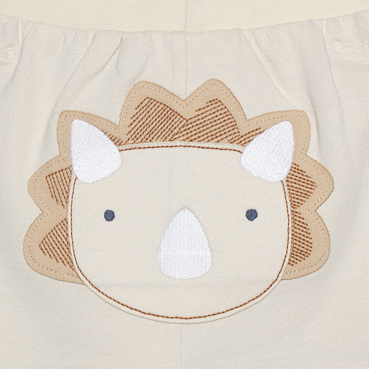 Baby Boys Knit Shorts With Dinosaur Applique, Off White