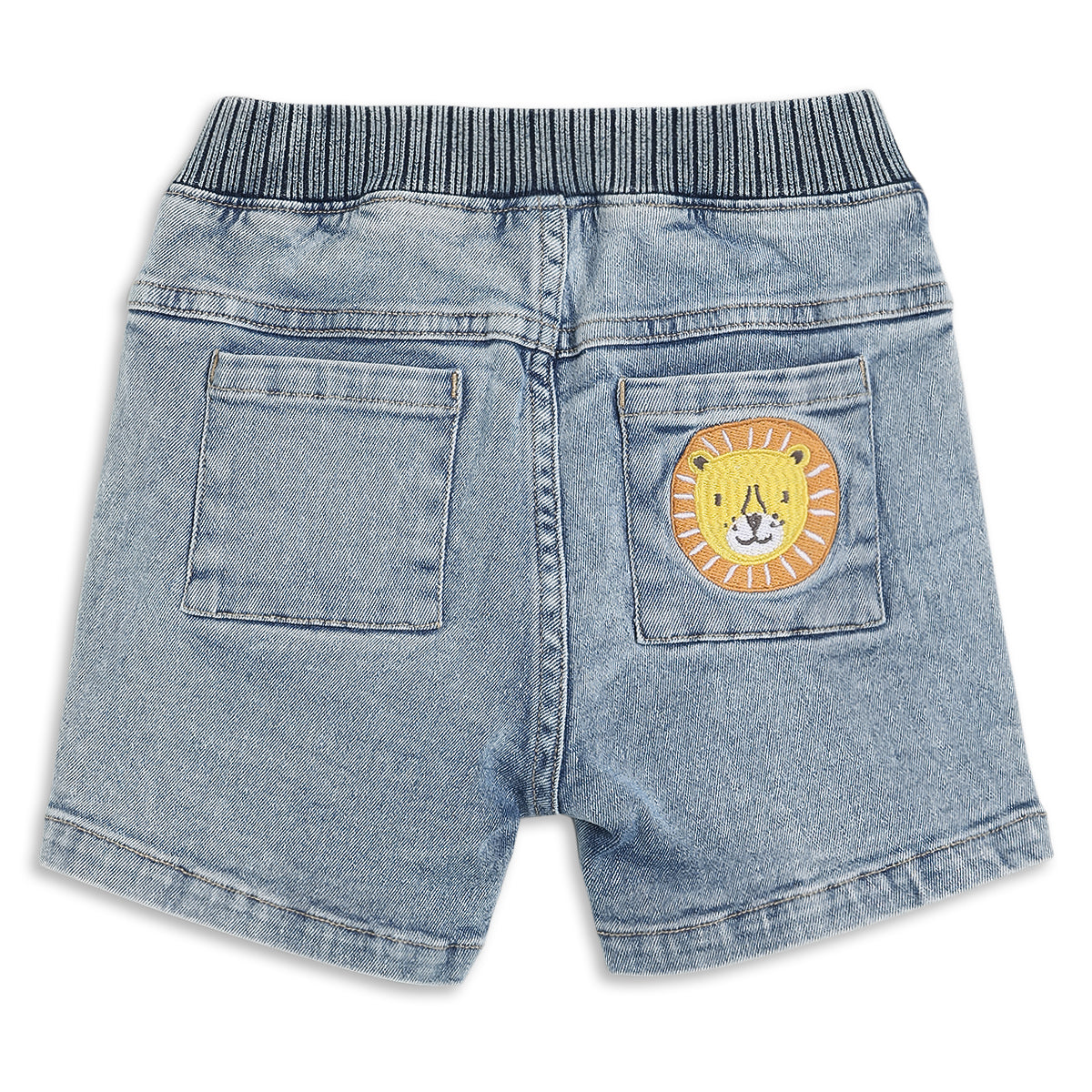 Baby Boys Denim Shorts with Adorable Lion Patch Detail