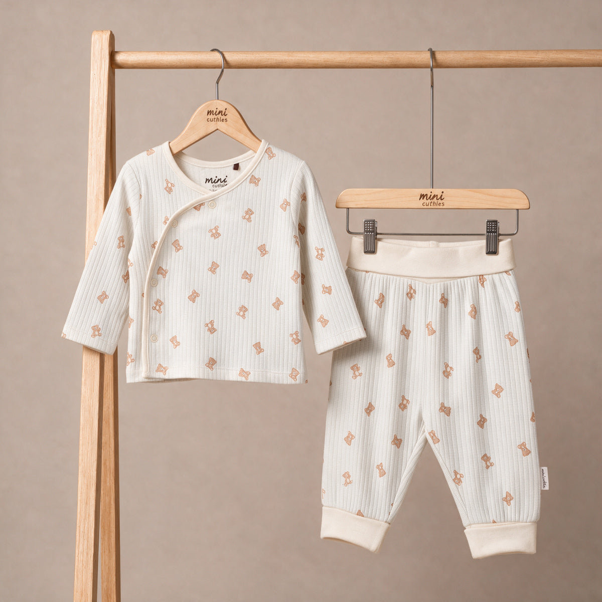 Teddy-Print Top & Bottoms (Blue)