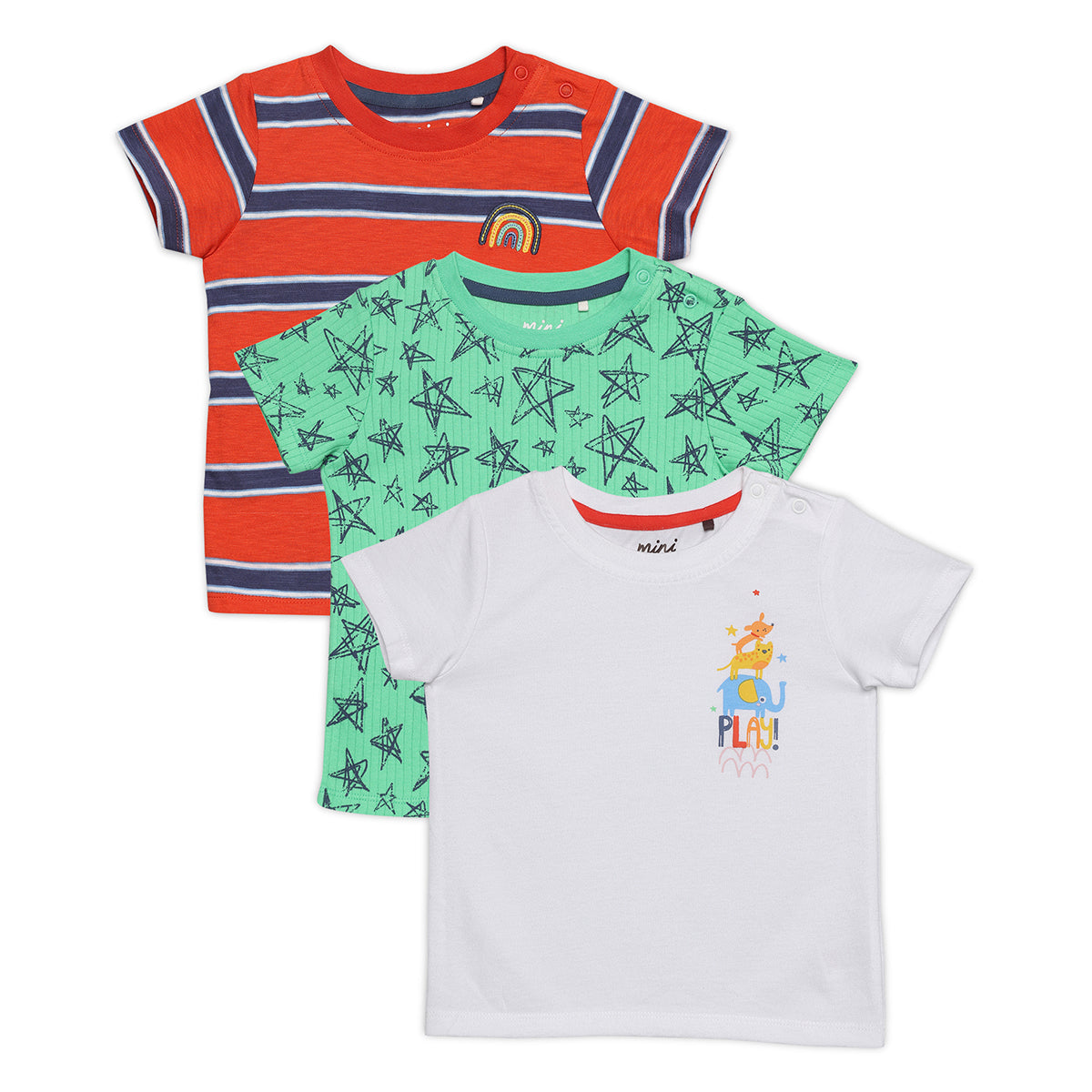 Baby Boys 3pk Printed & Striped T-Shirts, Multicolour