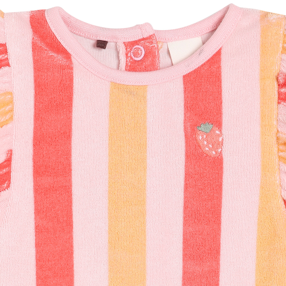 Baby Girls Strawberry Embroidered Striped Bodysuit, Multicolour