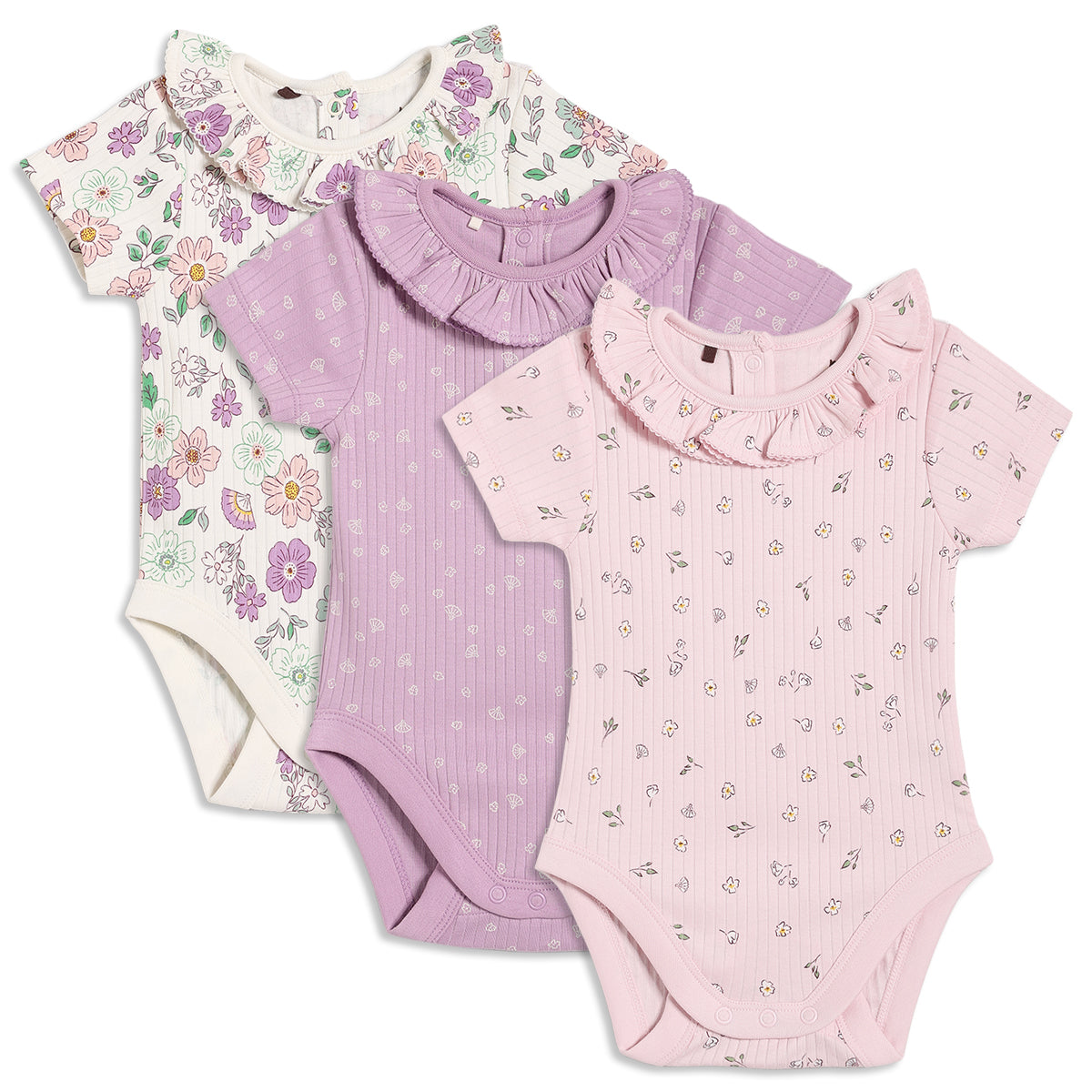 Baby Girls 3pk Floral Printed Bodysuits, Multicolour