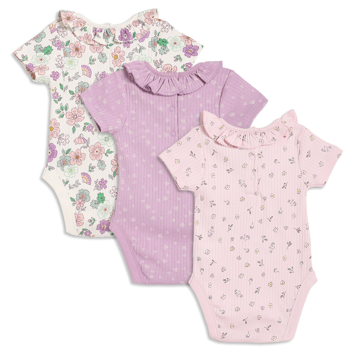 Baby Girls 3pk Floral Printed Bodysuits, Multicolour