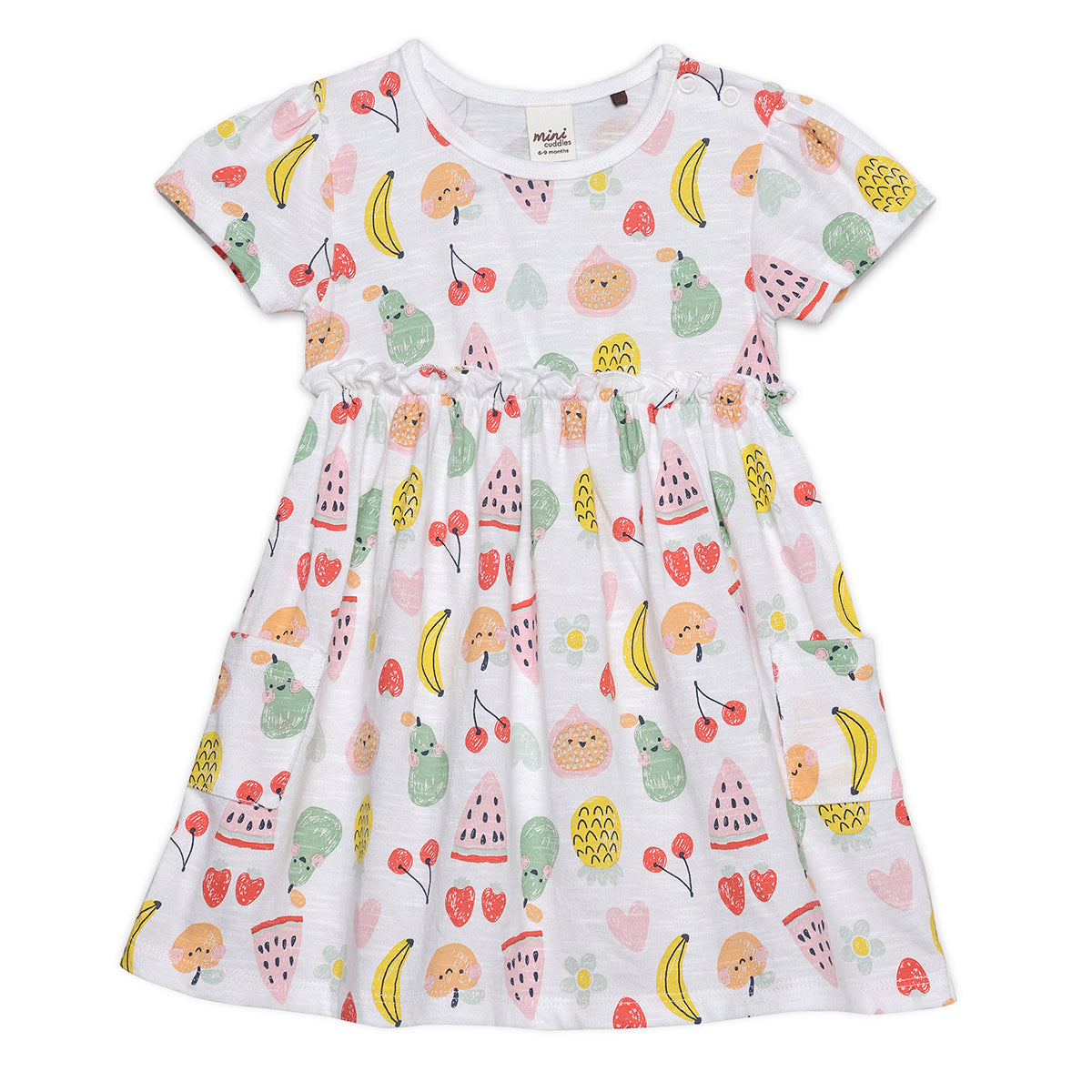 Baby Girls All-Over Fruit Printed Dress, White