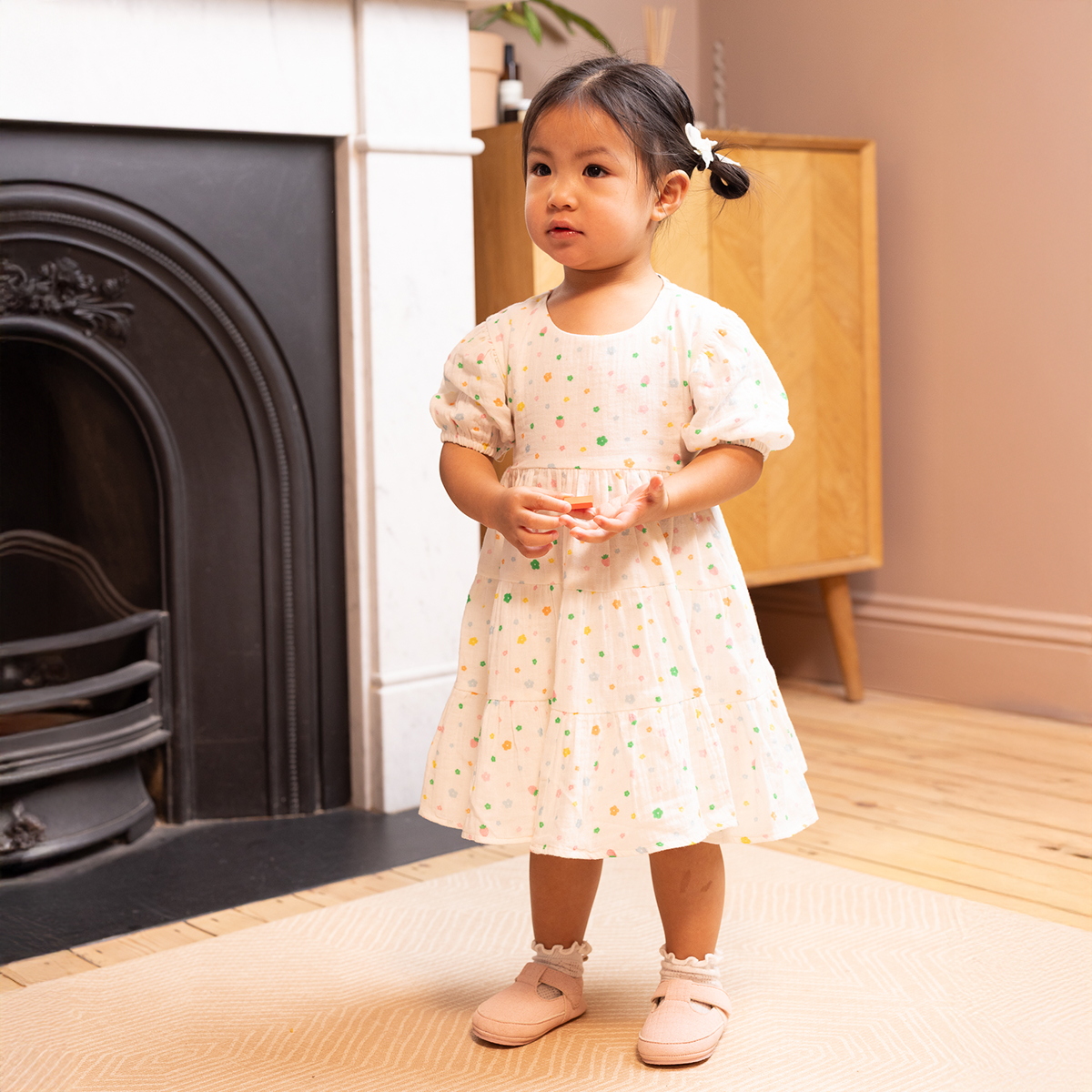 Baby Girls Floral Print Dress, White