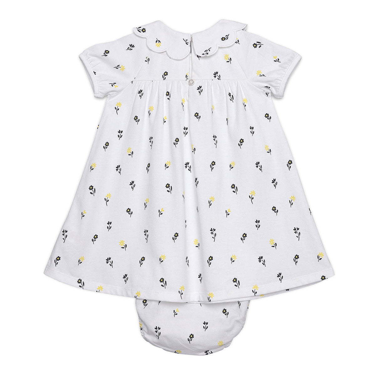 Baby Girls Floral Printed Dress With Bloomer, White
