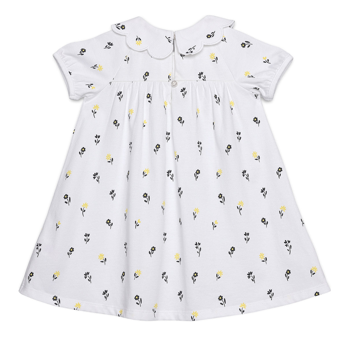 Baby Girls Floral Printed Dress With Bloomer, White