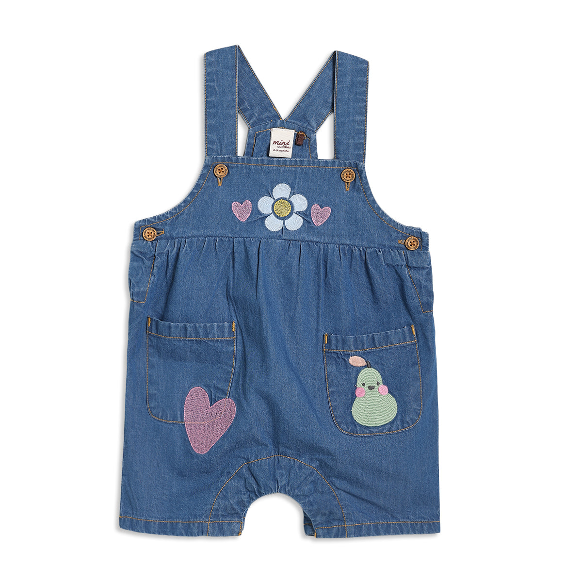 Baby Girls Fruit Print Dungaree 2pc Set , Multicolour