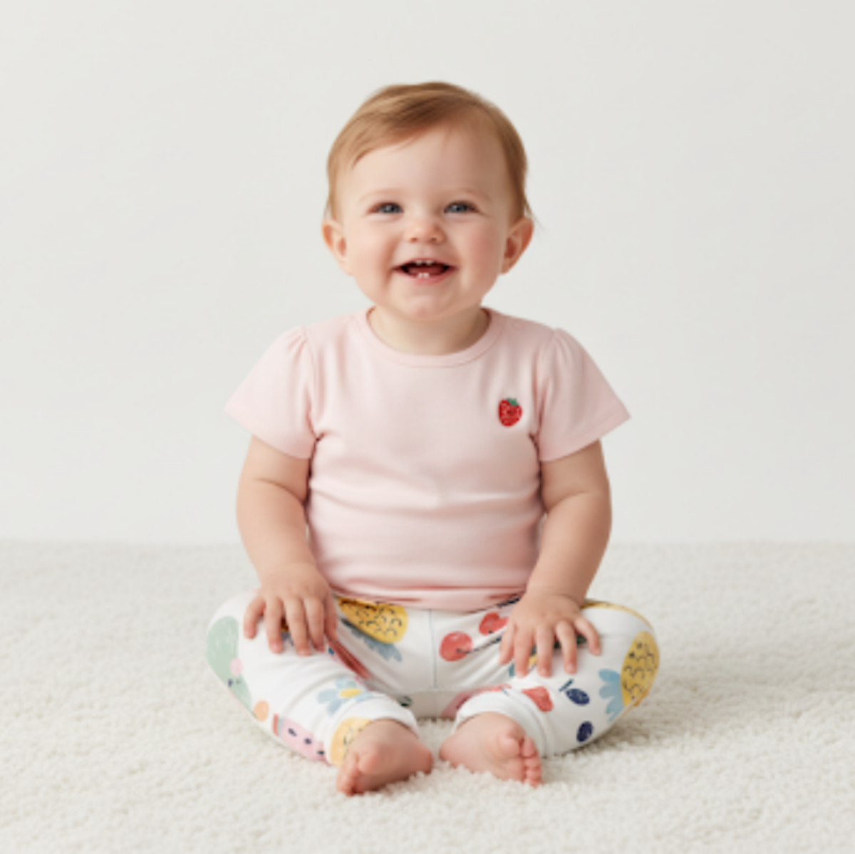 Baby Girls 3pk Fruit Print And Solid Tops, Multicolour