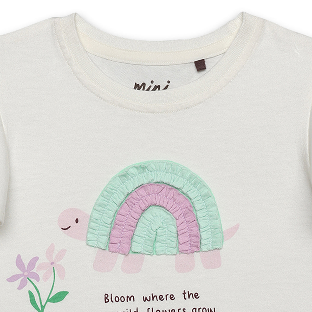 Baby Girls Turtle Applique Flared Sleeve Top, Off White