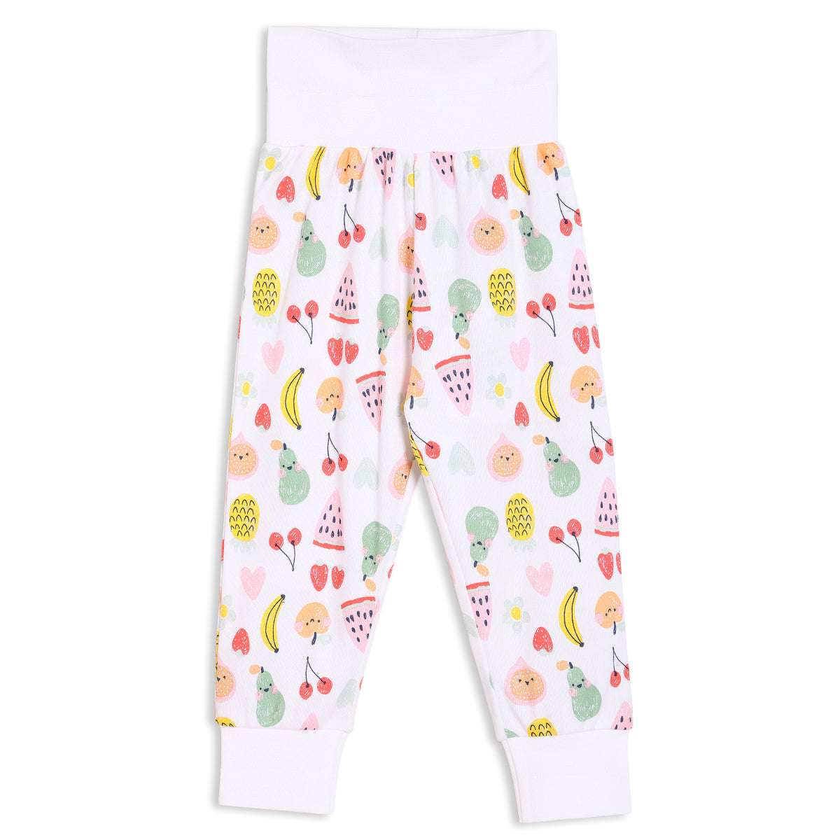Baby Girls 3pk Fruits Print, Solid And Striped Leggings, Multicolour
