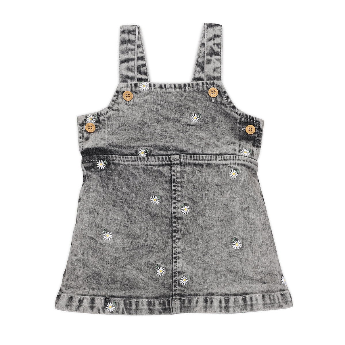 Baby Girls Daisy Embroidered Denim Pinny Set, Grey
