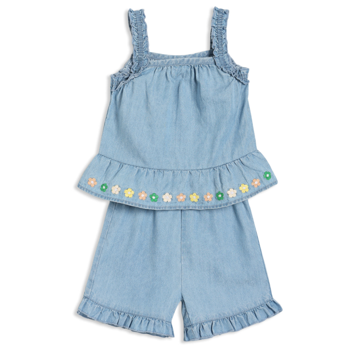 Baby Girls Floral Embroidered 2pc Set, Blue