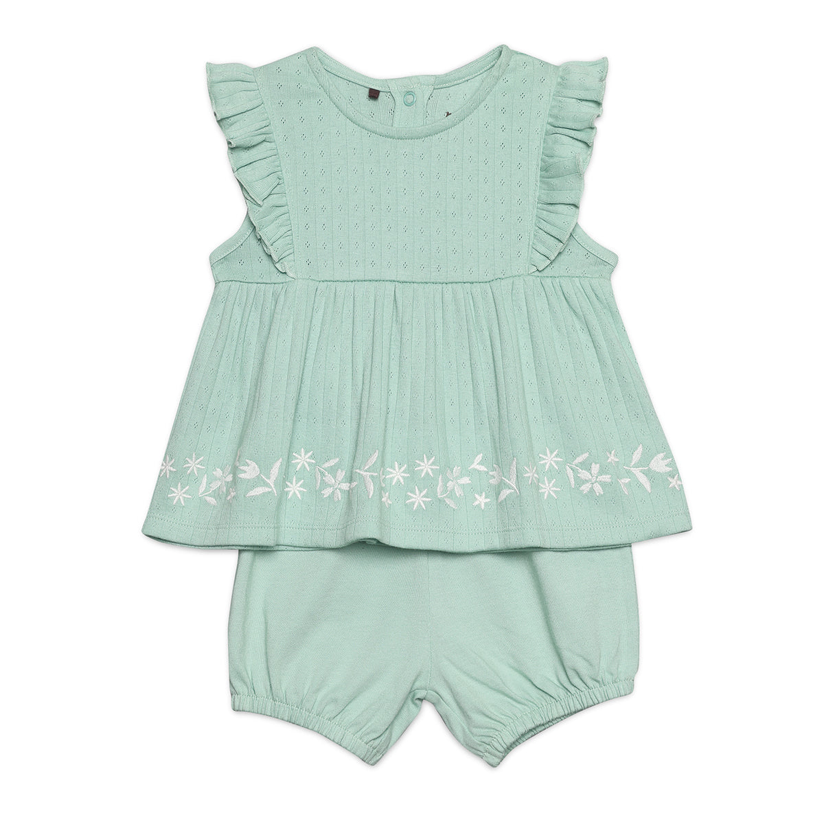 Baby Girls Floral Embroidered 2pc Set, Green