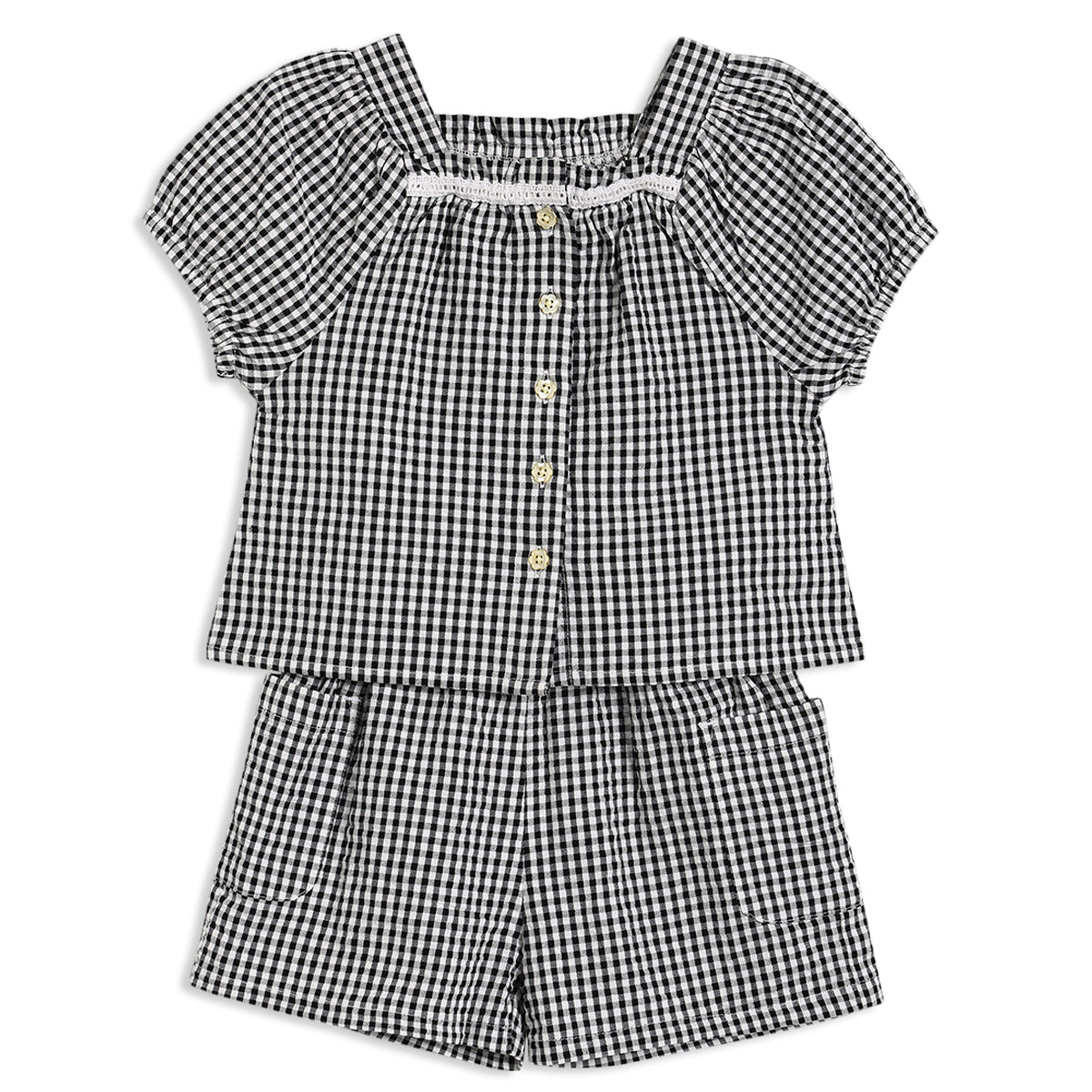 Baby Girls Gingham 2pc Set, Black & White