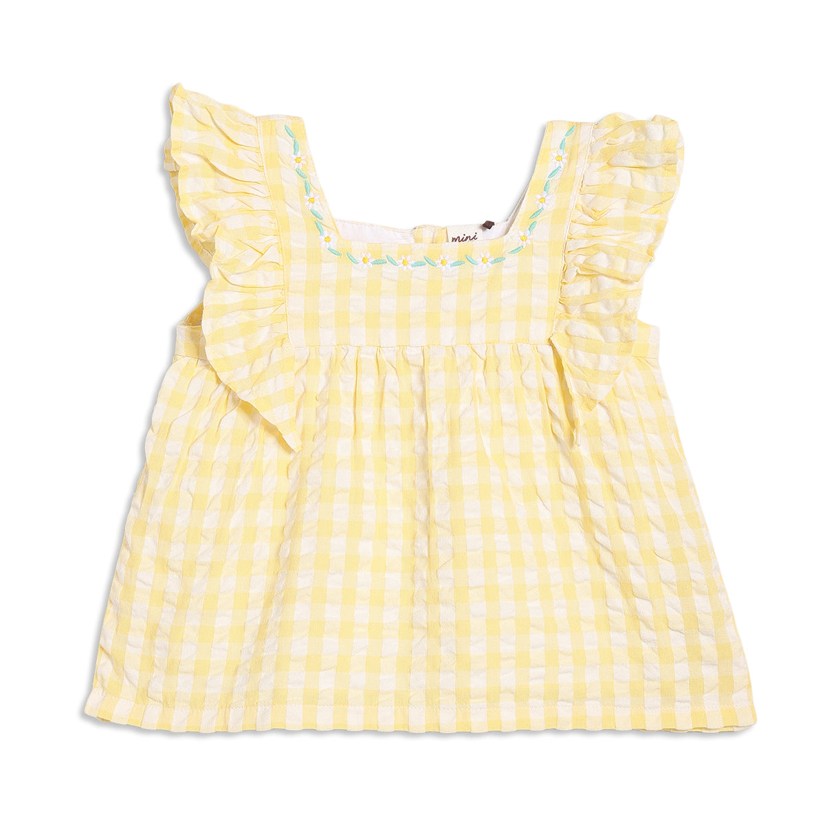Baby Girls Checked Woven Top, Yellow