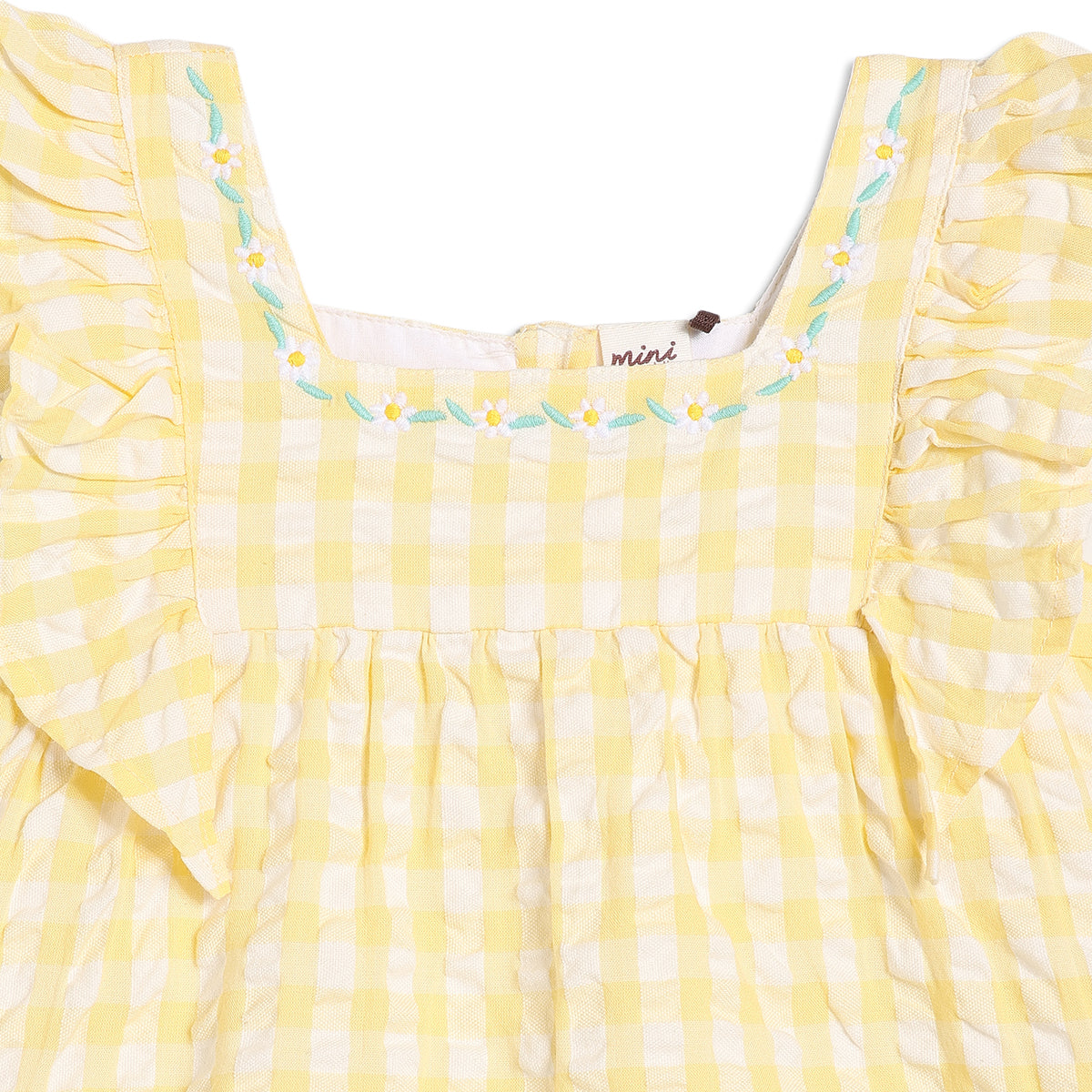 Baby Girls Checked Woven Top, Yellow