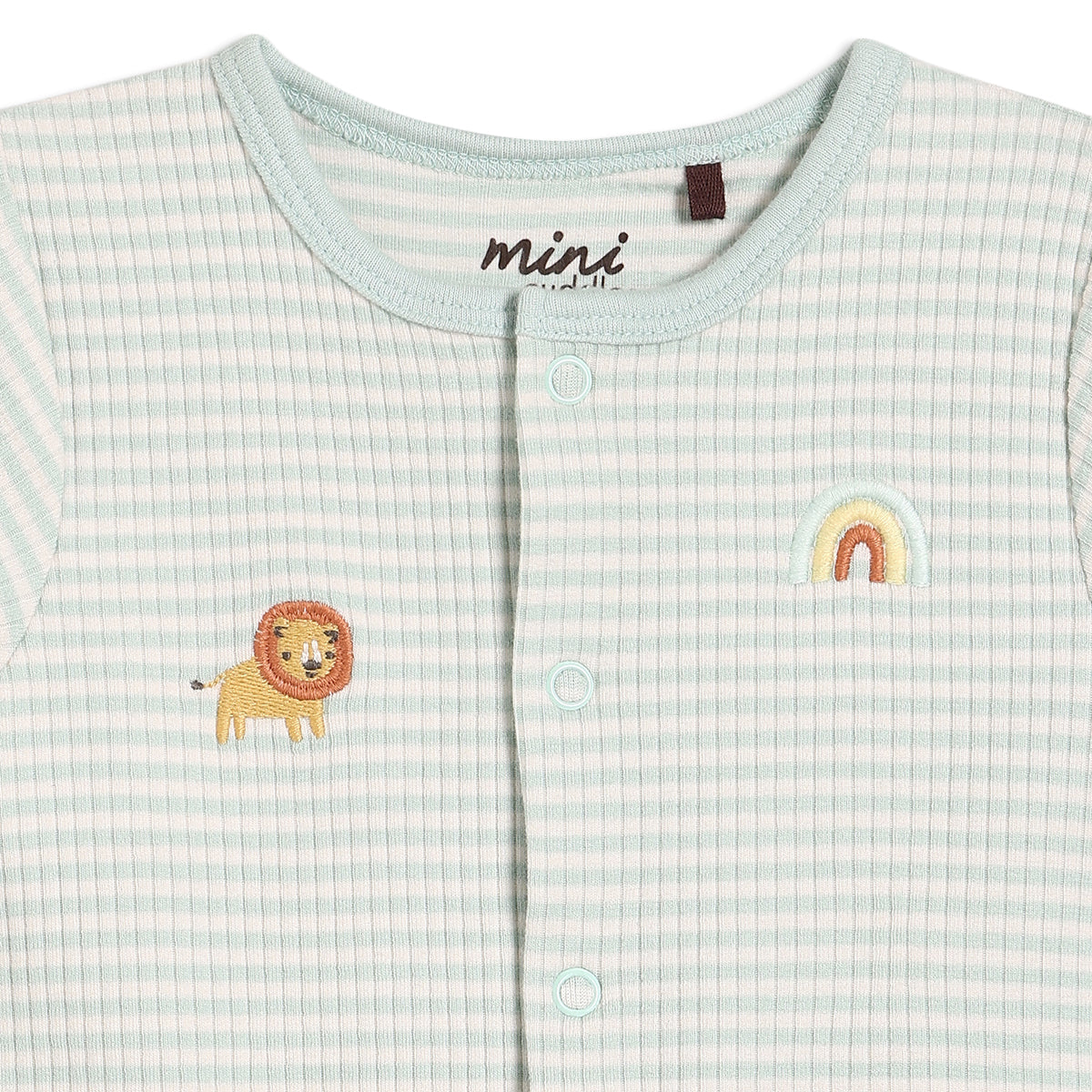 Baby Unisex Animal Embroidered Romper, Mint