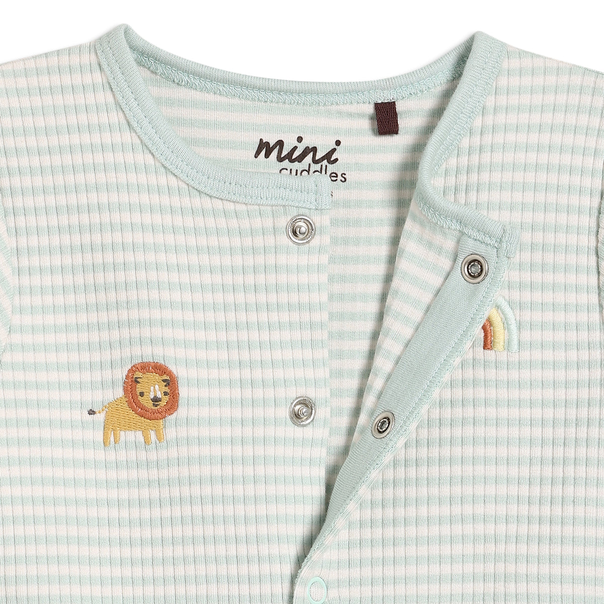 Baby Unisex Animal Embroidered Romper, Mint