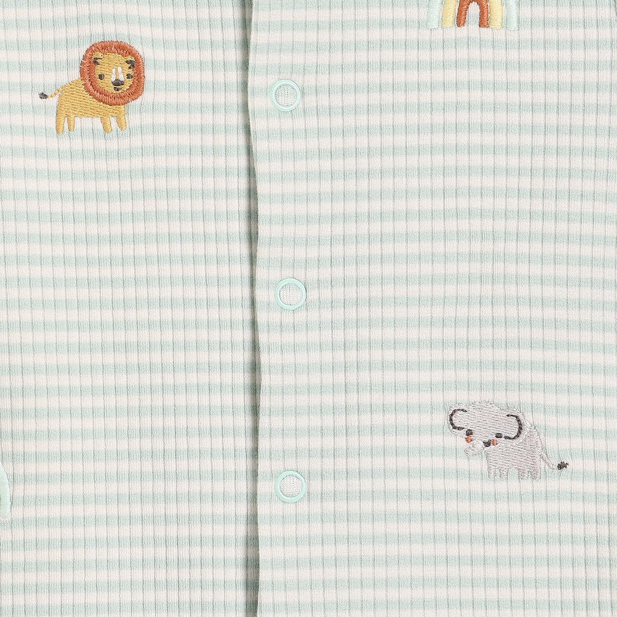 Baby Unisex Animal Embroidered Romper, Mint