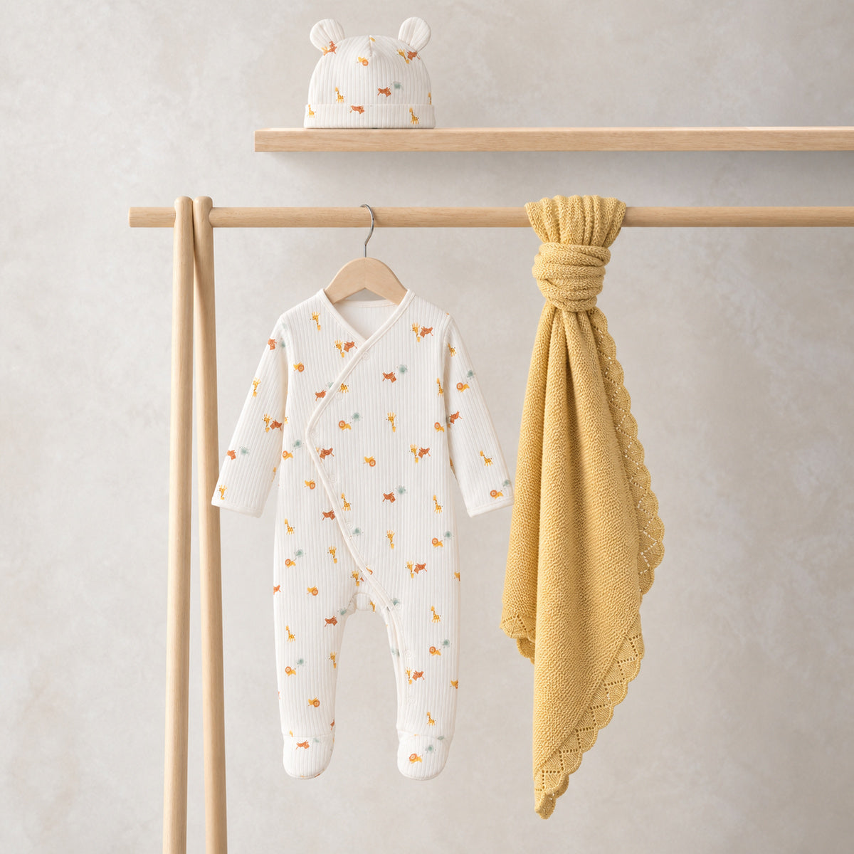 Animal-Print Essentials Gift Set (White & Mustard), 3-Piece
