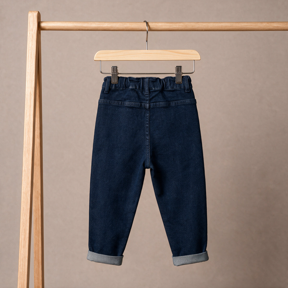 Baby Boys Stretch Denim Trousers with Dog Embroidery, Dark Wash