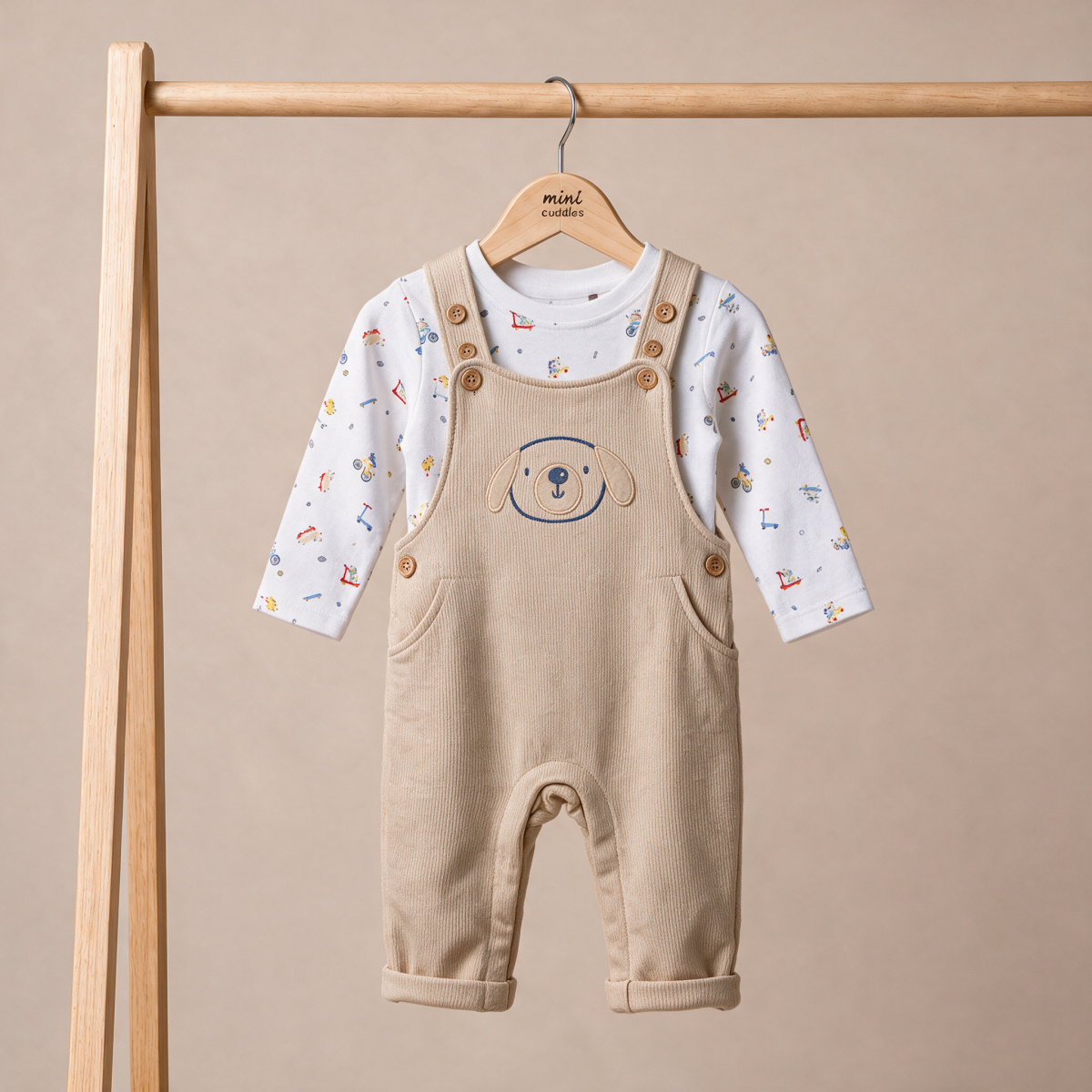 Boys Beige 2 Piece Dungaree Set