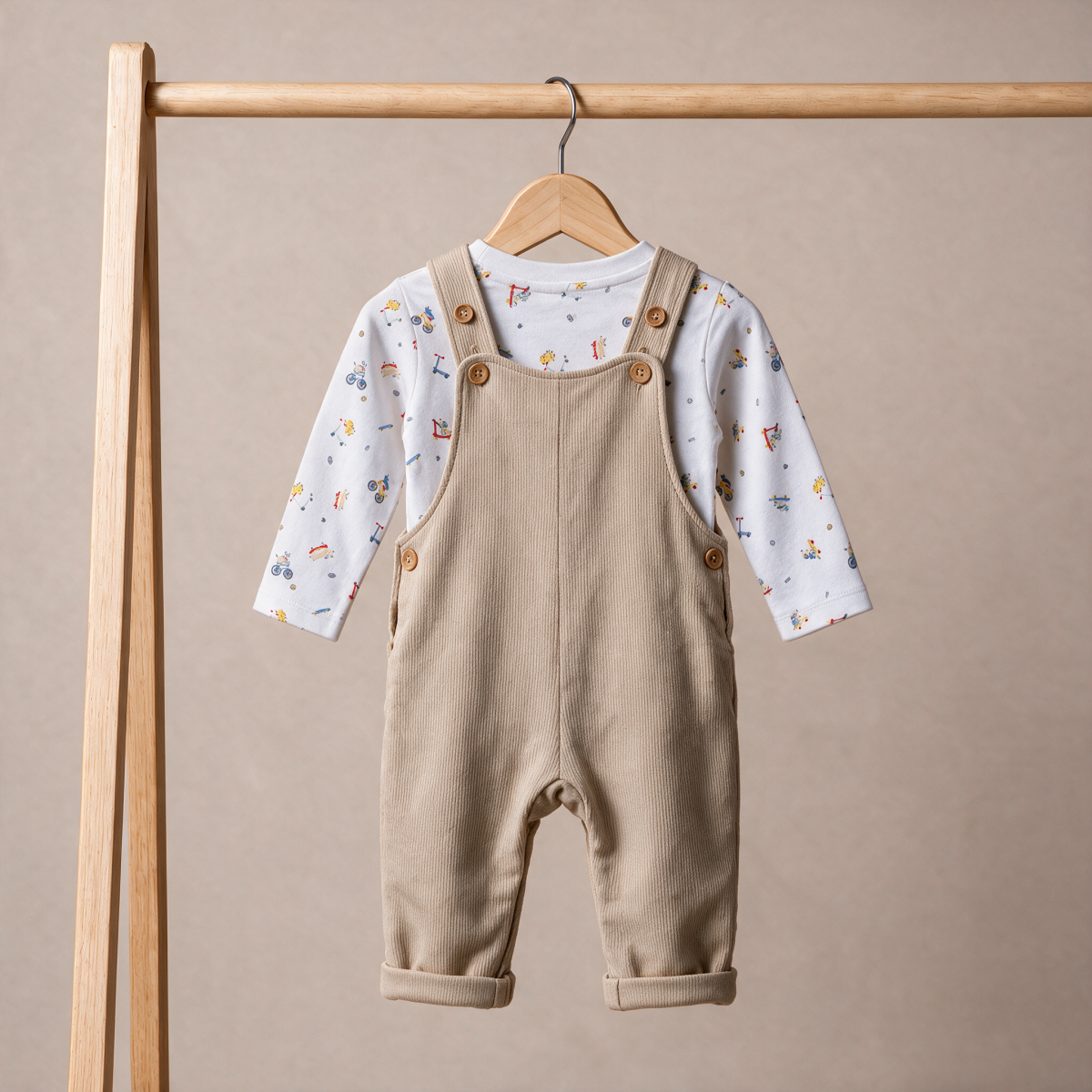 Boys Beige 2 Piece Dungaree Set