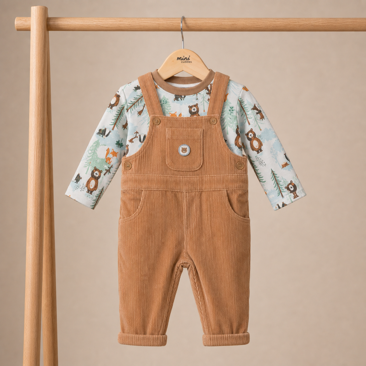 Boys Brown 2 Piece Dungaree Set