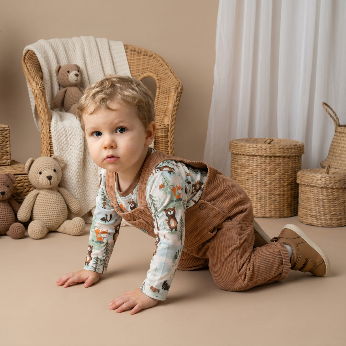 Baby Boys Printed T-shirt & Dungaree set, Multicolour
