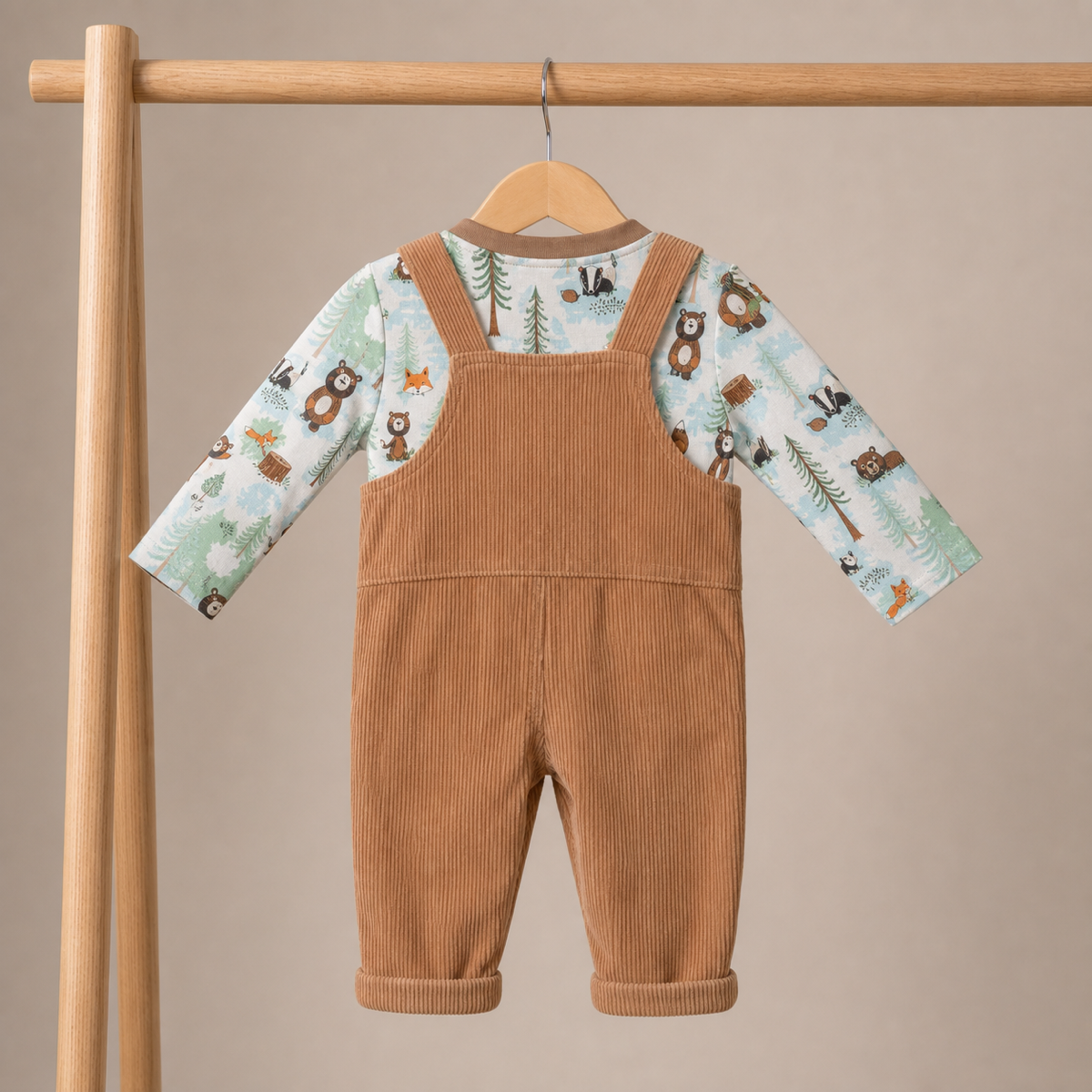 Boys Brown 2 Piece Dungaree Set