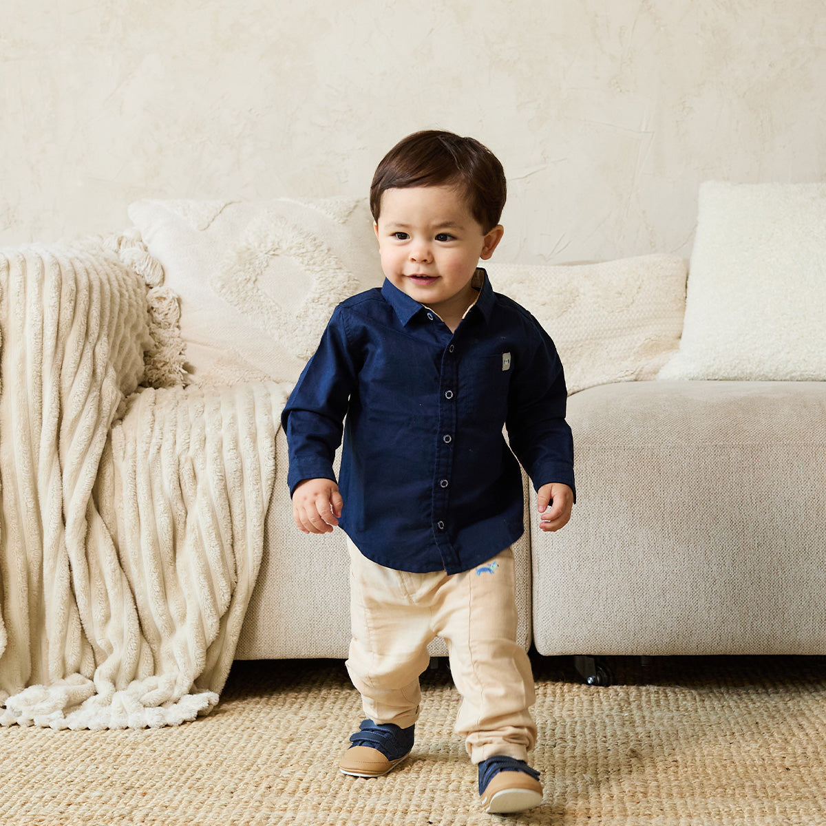 Baby Boys Cotton Chest Pocket Full Sleeve Oxford Shirt, Navy Blue