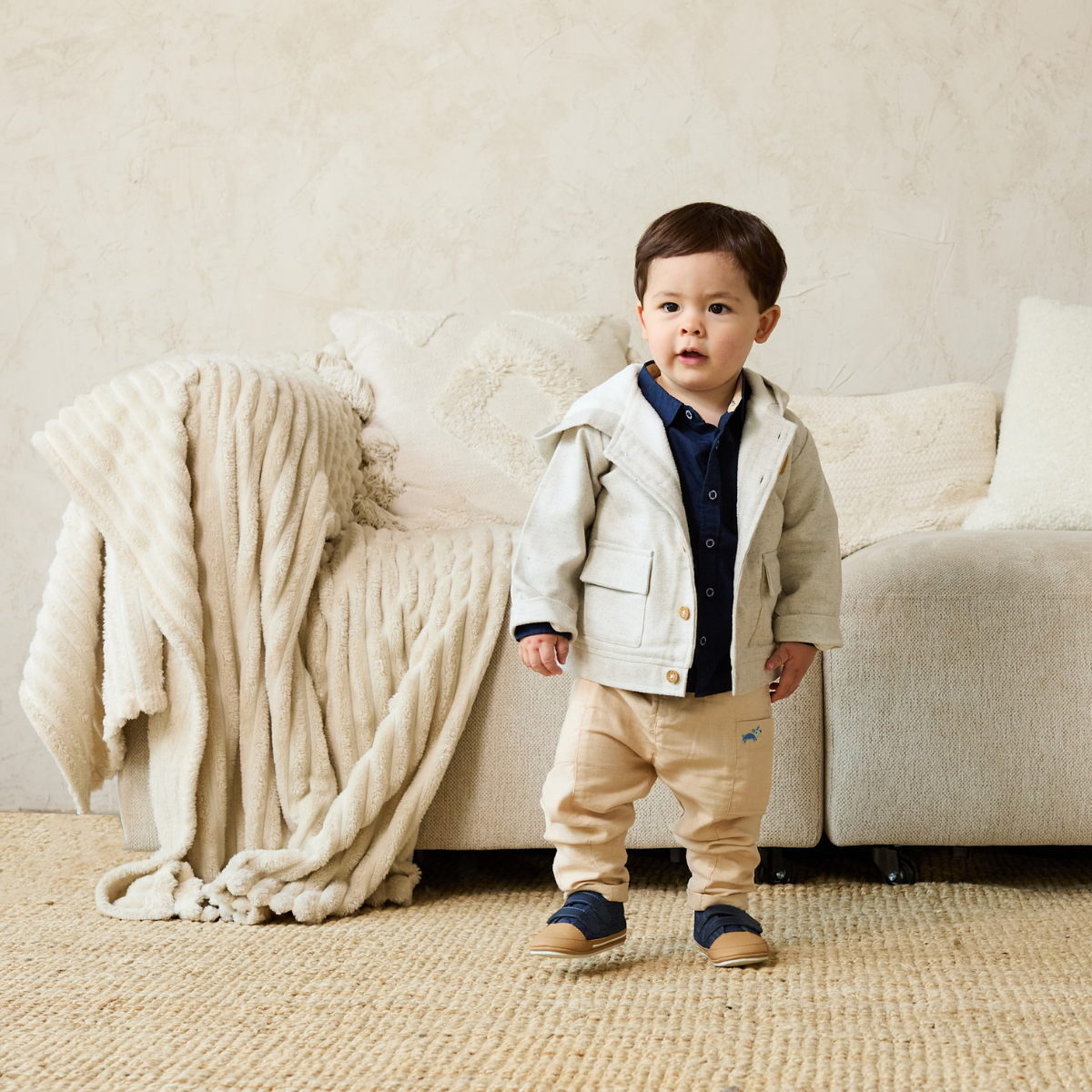 Baby Boys Cotton Chest Pocket Full Sleeve Oxford Shirt, Navy Blue