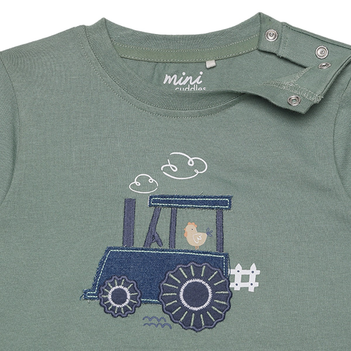Baby Boys Cotton Tractor Embroidered Full Sleeve T-Shirt and Joggers Set, Green