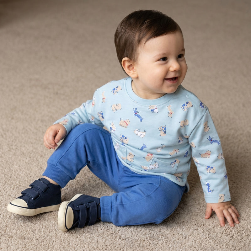 Baby Boys Dog Print T-shirt and Joggers Set, Blue