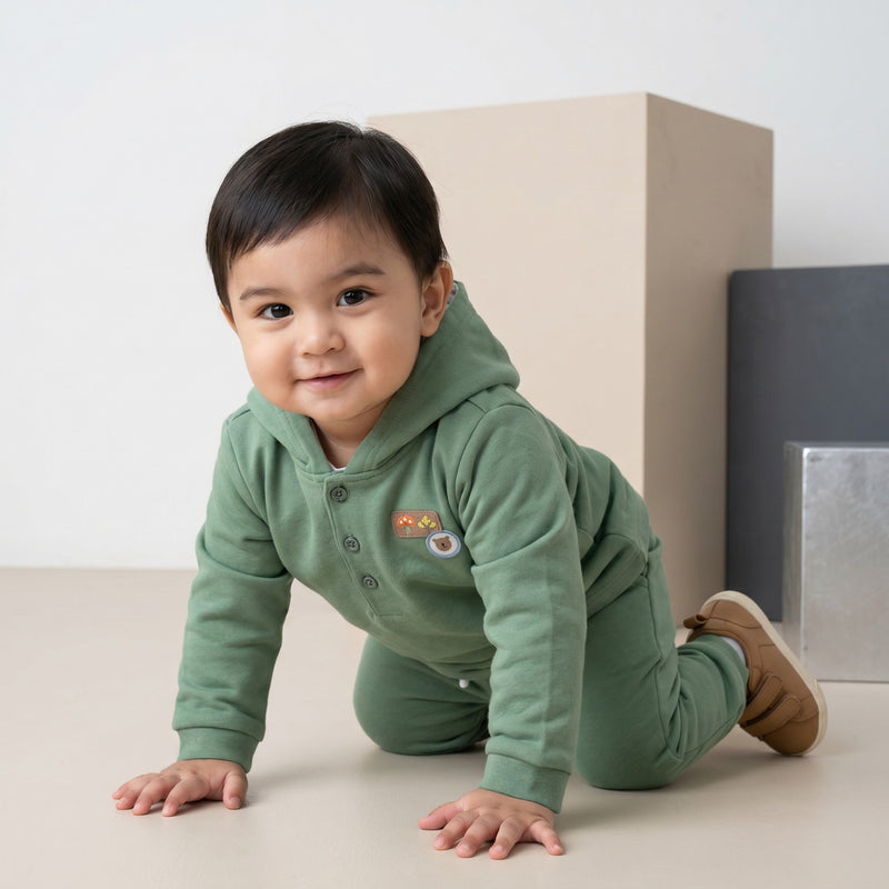 Baby Boys Hooded T-shirt and Joggers Set with Embroidery, Green
