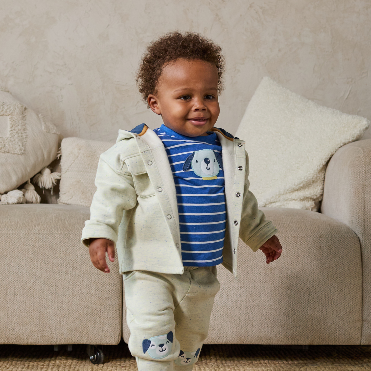 Baby Boys Puppy Embroidered Joggers, Grey