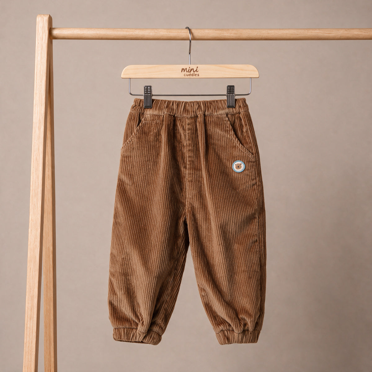 Baby Boys Bear Applique Corduroy Joggers, Brown